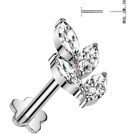 18G 5/16 Clear CZ Gem Vine Medical Grade Titanium Reversible Flat Back Earring