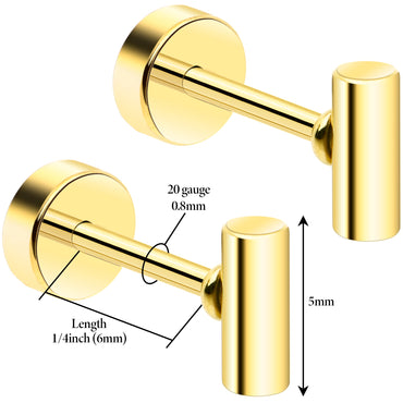 14k Yellow Gold Plated Straight Barbell Ball Flat Back Stud Earrings - 1 Pair