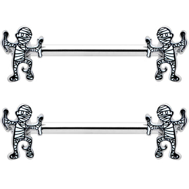 14G 9/16 Two Tone Halloween Mummy Barbell Nipple Ring Set