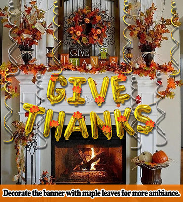 Pardi Give Thanks Banner Balloons 16in Gold Thanksgiving Party Decor Maple Leaf