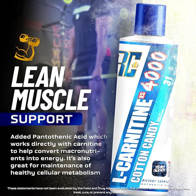 Ronnie Coleman Signature Series L Carnitine XS 4000 Liquid, Stimulant Free, Sugar Free, Zero Carbs, Lean Muscle Strength Support for Men & Women, 16 Oz (16 oz, Cotton Candy (4000))