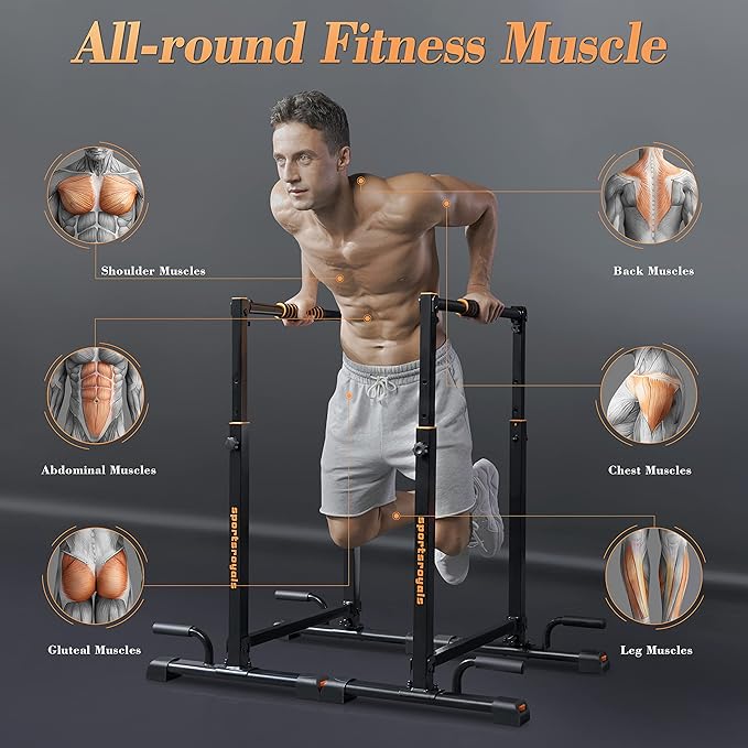Sportsroyals Adjustable Dip Bar Station, Heavy Duty Parallette & Parallel Bars, 400LBS Stable Dip Stands for Home Gym, Calisthenics & Upper Body Workout Equipment