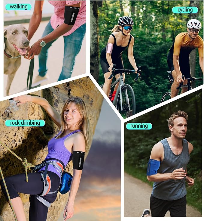HiRui Running Armband Sleeve Universal Sports Armband Cell Phone Holder Armband for Exercise Workout, Compatible with iPhone 16/15/14/13/Plus/Pro Samsung Galaxy All Phones (M, Black)