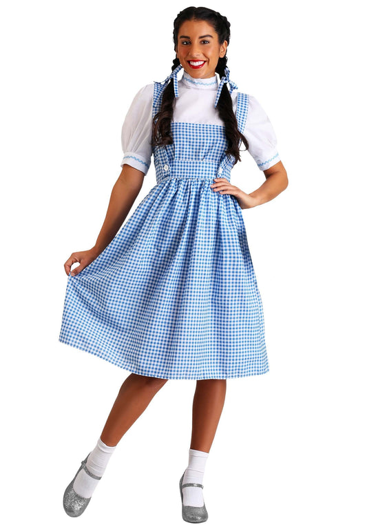 Dorothy Costume - Women's Blue Gingham Dress with White Blouse and Hair Ribbons