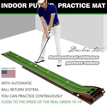 Putting Green Indoor Mat Outdoor Golf Putting Mat with Automatic Ball Return - Ideal for Home, Office, and Outdoor Use