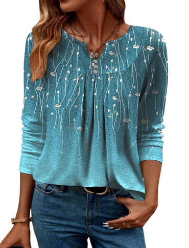 Women Long Sleeve V Neck Blouse - Casual Dressy Work Tunic Top with Pleated Detail 2025