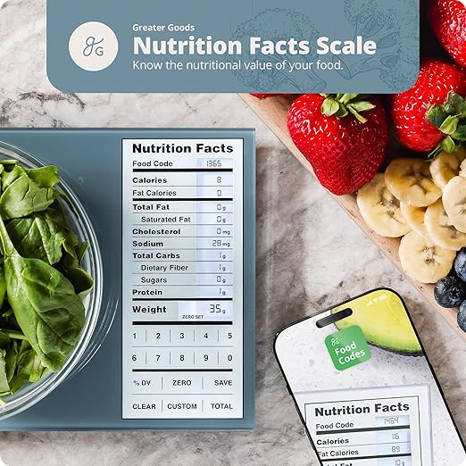 Greater Goods Nutrition Scale with Food Grade Glass, Perfect for Calorie Counting, Meal Prep, and Weight Loss (Stone Blue)