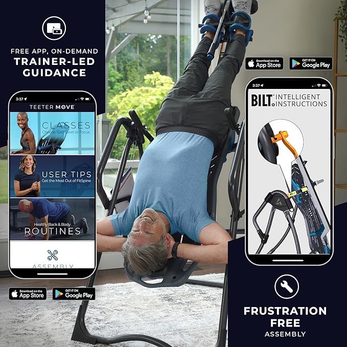 Teeter FitSpine X3 Inversion Table w/ Accessories for Back Pain Relief, Deluxe Easy-Reach Ankle Lock, FDA Registered, UL Safety Certified, 300 lb Capacity, Designed & Patented in USA