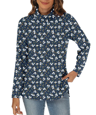 GOUCEHN Women Turtleneck Sweater Pullover Lightweight Blue-White Flo Size XL