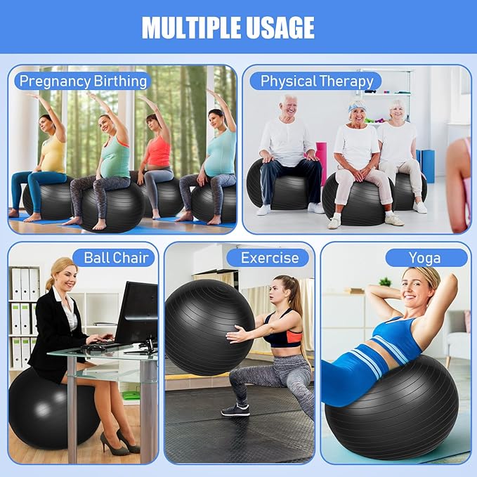 Leyndo 4 Pcs 26 Inch Yoga Exercise Ball Pilates Pregnancy Birthing Fitness Ball with Quick Pump Anti Burst for Improved Posture, Balance, Yoga, Pilates, Training
