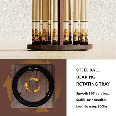 360 Degree Rotating Pool Stick Holder, Pool Cue Holders for Billiard Room, Floor Stand Billiard Cue Rack up to 16 Sticks, Natural Wood Pool Cue Equipment Storage Organizer, Billiard Gifts for Men