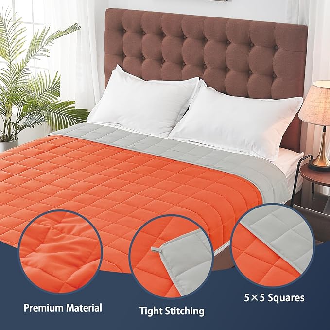 yescool Weighted Blanket for Adults (17 lbs, 48" x 72", Orange) Cooling Heavy Blanket for Sleeping Perfect for 110-130 lbs, Twin Size Breathable Blanket with Premium Glass Bead, Machine Washable