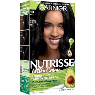 Garnier Nutrisse Ultra Creme 1 Black Hair Dye - Vegan Hair Dye, Nourishing Hair Color