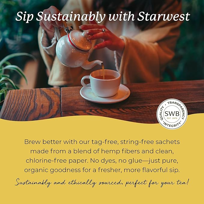Starwest Botanicals Organic Dandelion Root Tea - Cleansing Herbal Tea, Caffeine Free, Natural Elimination Support, String Free Sachets, USDA Organic Dandelion Root Roasted, Non GMO - 20 Tea Bags