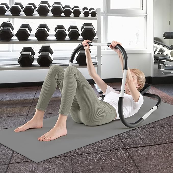 GYMAX Ab Cruncher, Abdominal Trainer Sit up Assistant Roller with Padded Headrest, Fitness Exercise Training Machine for Core Muscle, Home Gym Portable Ab Mat Trainer (White)