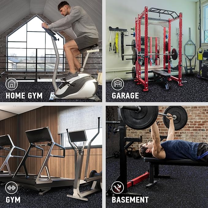 AIRHOP 0.56in Thick 48 Sq Ft Exercise Equipment Mats, 12 Tiles Upgraded Rubber Top with High Density EVA Foam, Large Interlocking Puzzle Gym Flooring for Home Gym, Heavy Weight Workout, 24 x 24in