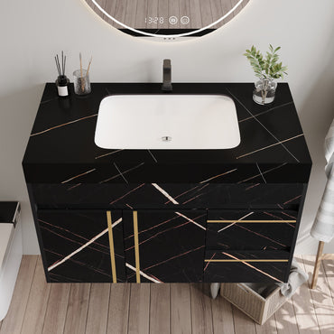 35.2 in Floating Bathroom Vanity with Sink and Faux Marble Top