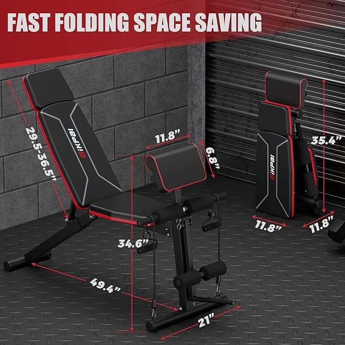 GIKPAL Adjustable Weight Bench - Workout Bench Press for Home Gym, Foldable Incline Decline Sit up Exercise Bench for Full Body Strength Training w/Leg Extension and Preacher Pad