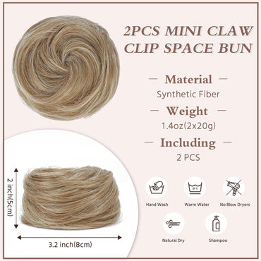BOGSEA Space Buns Hair Pieces 2PCS Mini Claw Clip 27/613# Color