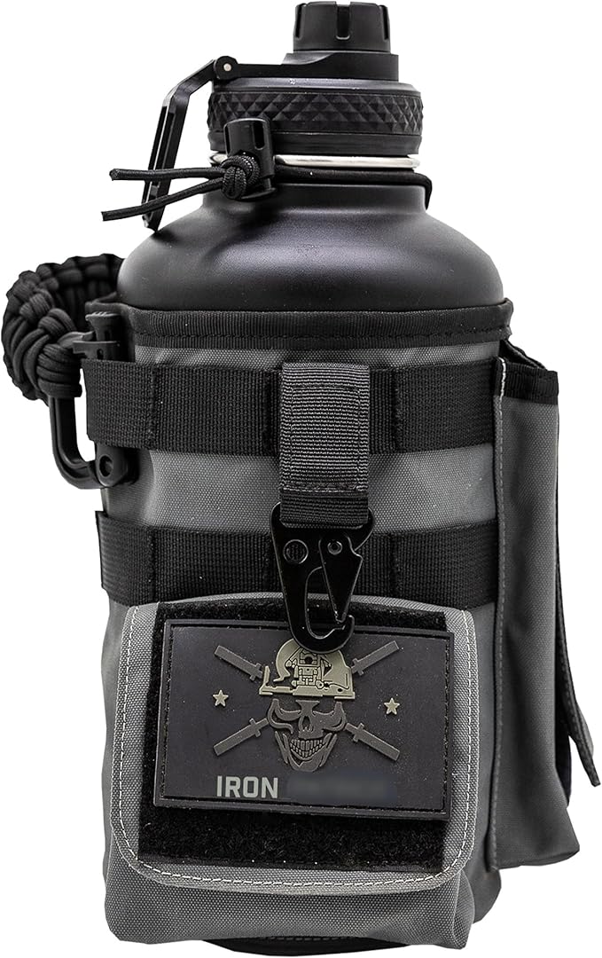 Iron Infidel Battle Bottle - Half Gallon Water Bottle Insulated, 64 oz Stainless Steel Water Jug with Paracord Handle - Gym Flask for Men with Rugged Sleeve for Storage (Betsy Ross 2 Liter)