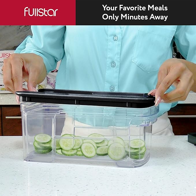 Fullstar All-in-1 Vegetable Chopper and Mandoline Slicer for Kitchen - Cheese Grater, French Fry Cutter, Cheese Slicer - Bonus Handheld Spiralizer Included (6 in 1, Black)