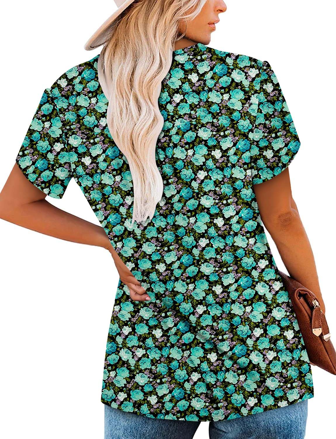 BETTE BOUTIK Womens Button Down Floral Blouse TealRose Size L