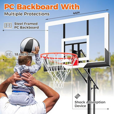 Basketball Hoop 44 Inch Backboard Protable Basketball Hoop Outdoor, 4.8-10ft Height Adjustable Basketball Goal System for Kids Youth Adults Play in Backyard/Courts/Indoor