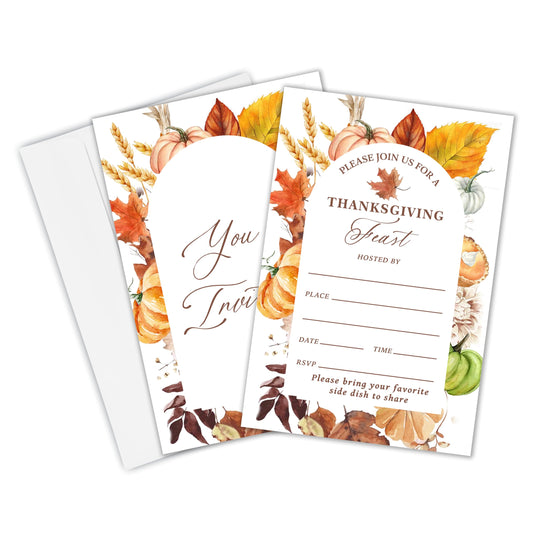 Yhtmbf Thanksgiving Party Invitations 20pcs 4x6 Maple Leaves Pumpkins Fall