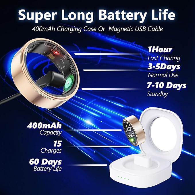 Smart Health Ring for Women Men Fitness Tracker with Heart Rate, Blood Oxygen, Blood Pressure, Sleep Monitoring, Step Counting, IP68 Waterproof for iPhone and Android, No APP Fee, Silver 13
