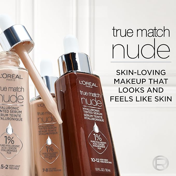 L'Oreal Paris True Match Nude Hyaluronic Tinted Serum Foundation with 1% Hyaluronic acid, Medium 4-5, 1 fl. oz.