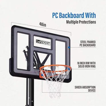 Portable Basketball Hoop Outdoor, 4.8-10FT Height Adjustable Basketball Hoop Goal System with 44-48 Inch Impact Backboard and Portable Wheels for Adults