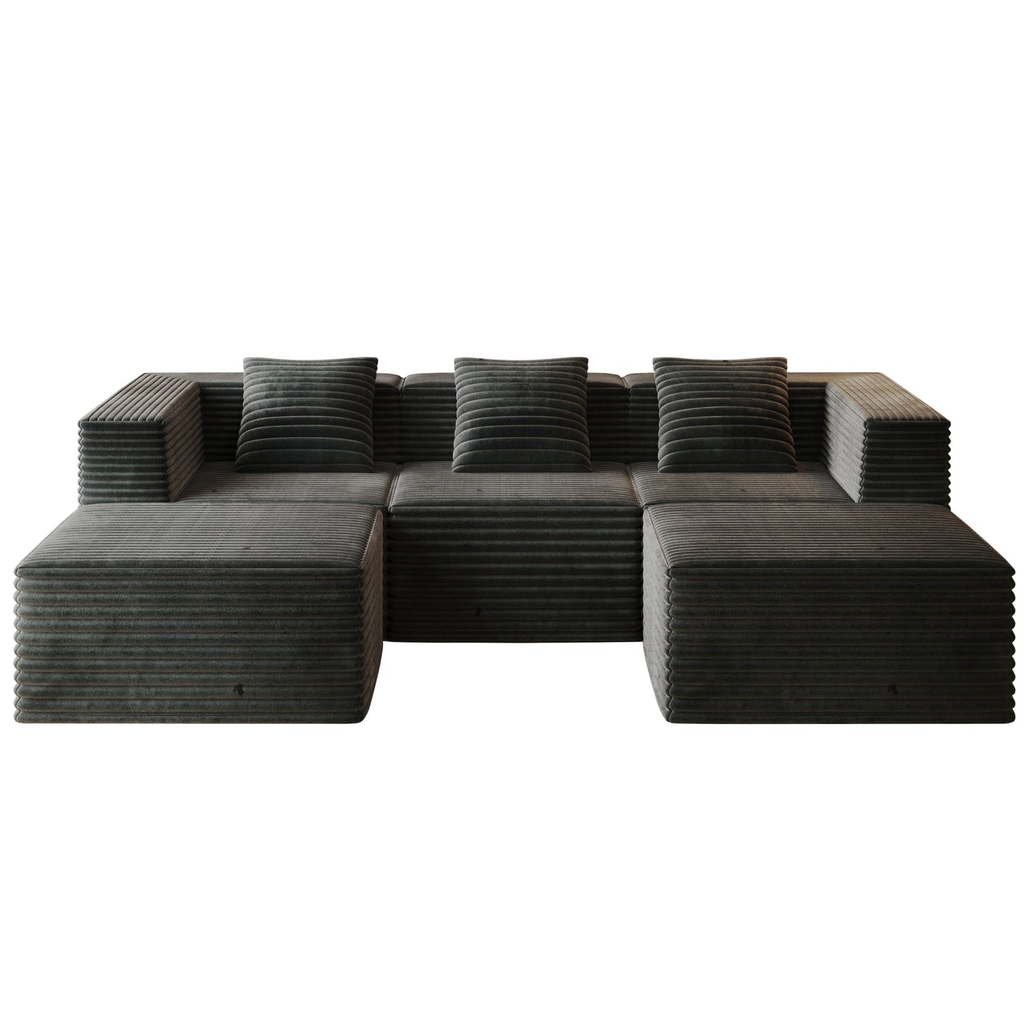 Sectional Sofa Modular Corduroy Gray 3 Seat 2 Ottomans 107 In No Assembly