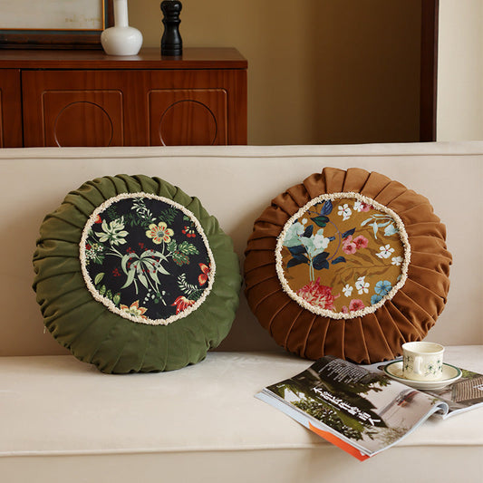 Vintage Style Chinese Floral Pattern Round Cushion