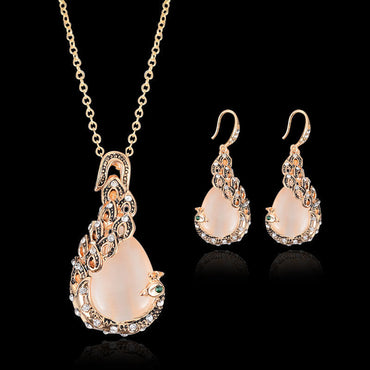 Bridal Jewelry Peacock Gem Necklace Earrings