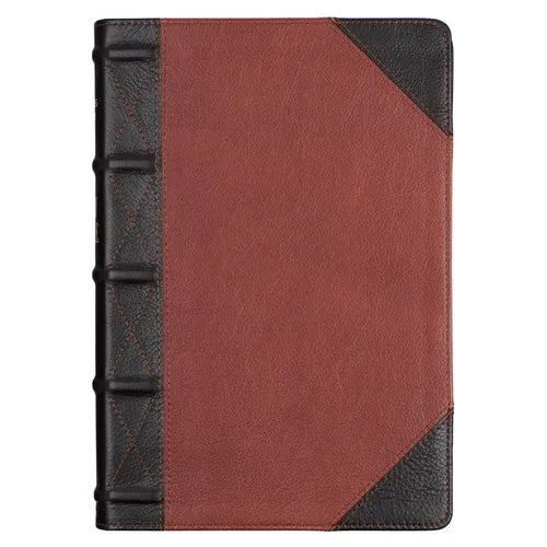 KJV Giant Print Full-Size Bible Two-Tone Brandy/Brown Full Grain Leather - Leather
