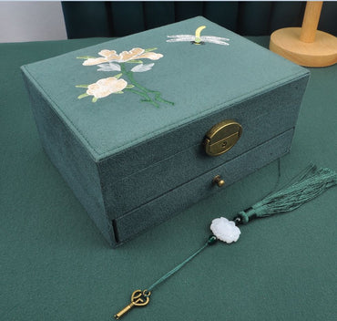 Chinese Style Embroidered Flannel Jewelry Box