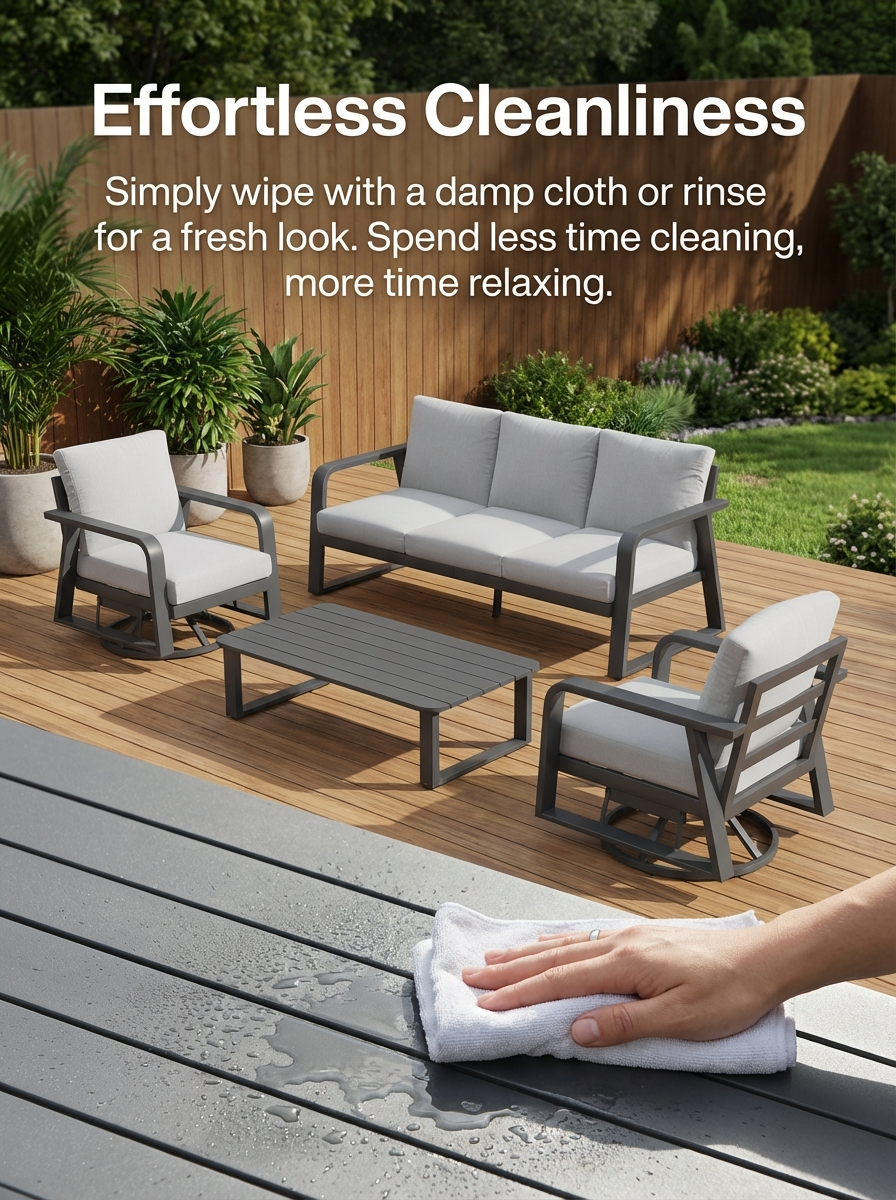 4 Piece Aluminum Patio Sofa Set Dark Gray Swivel Rocker