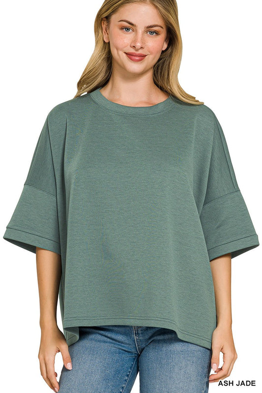 Zenana Full Size Scuba Round Neck Top With Side Slits Plus Size