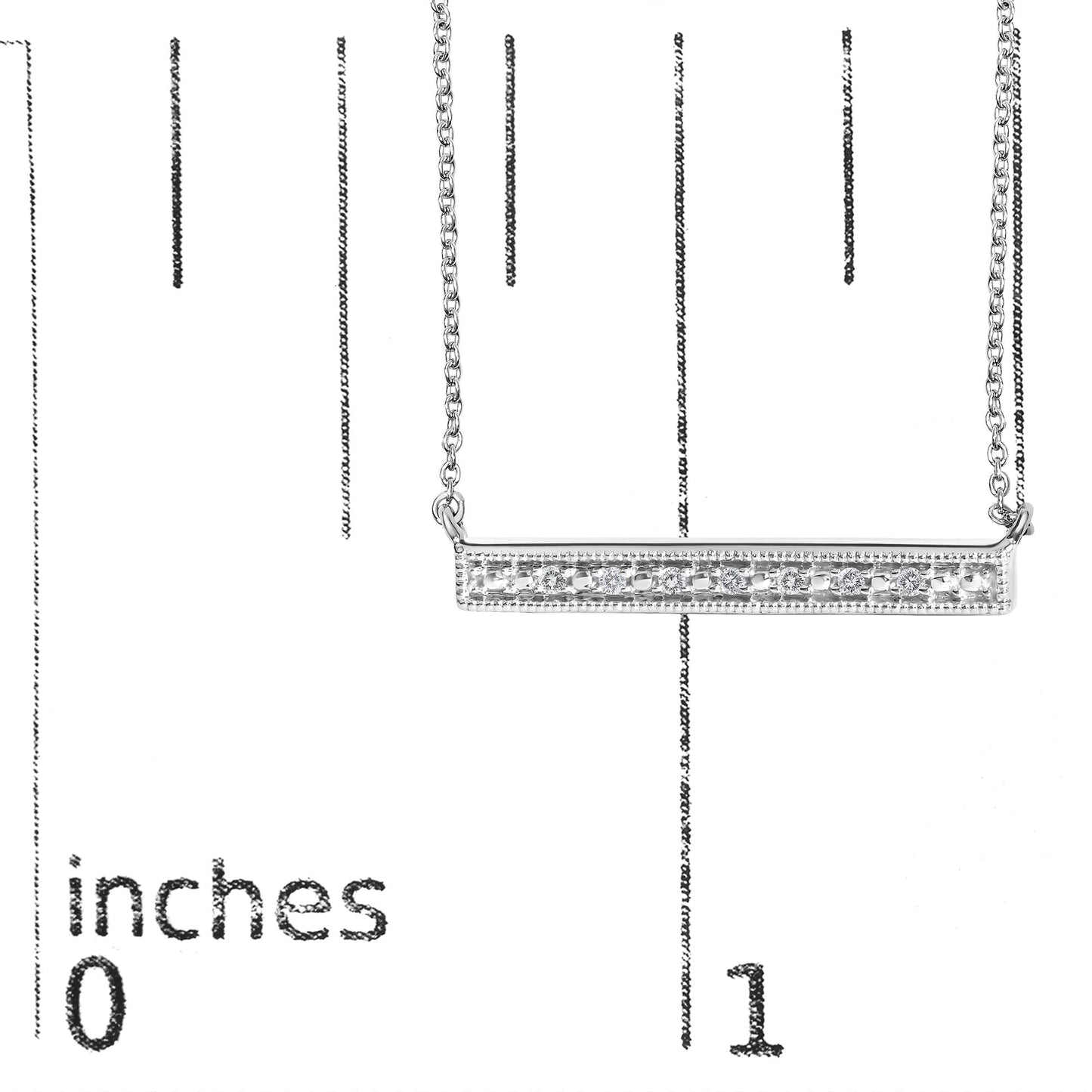 Diamond Milgrain Bar Pendant Necklace in Rhodium-Plated Sterling Silver