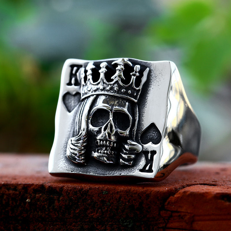 Stainless Steel Ring Cast Design Featuring A Skull And Cross
