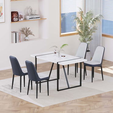 55 '4-person modern MDF dining table set, kitchen black metal leg dining table