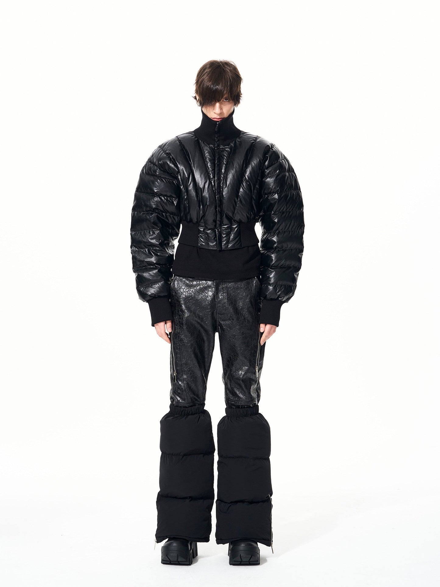 Mens Warm Stand-Up Collar Duck Down Puffer Jacket With Batwing Sleeves