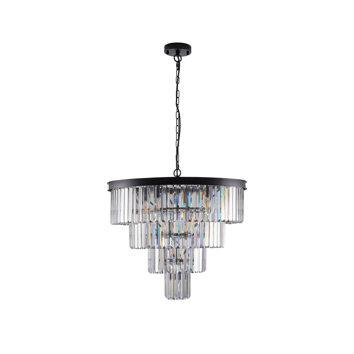 Chandelier Crystal 4-Tier Black 24 In Modern Living Dining Room