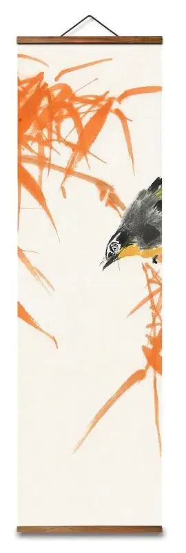 Chinese Style Bird Bamboo Decorative Scroll Painting Poster