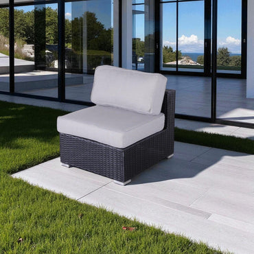Outdoor Armless Chair Set HDPE Wicker Gray Set of 2