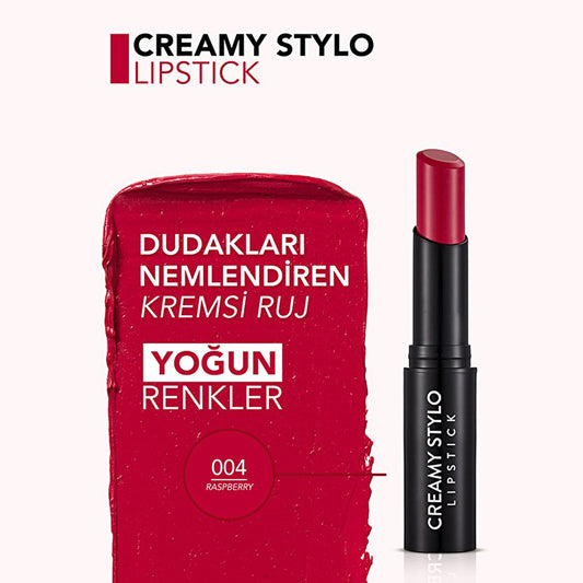 Flormar Creamy Stylo Lipstick - Moisturizing, High Pigment, Semi-Glossy Finish - 004 Raspberry