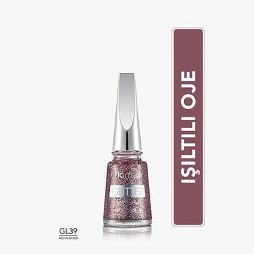 Flormar Glitter Semi-Transparent Nail Polish GL39 Red In Silver - Long Lasting