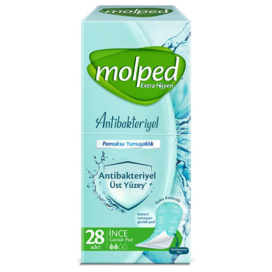 Molped Antibacterial Daily Sanitary Pads - Thin, Odor Control, 28 Count - Women's Hygiene Products