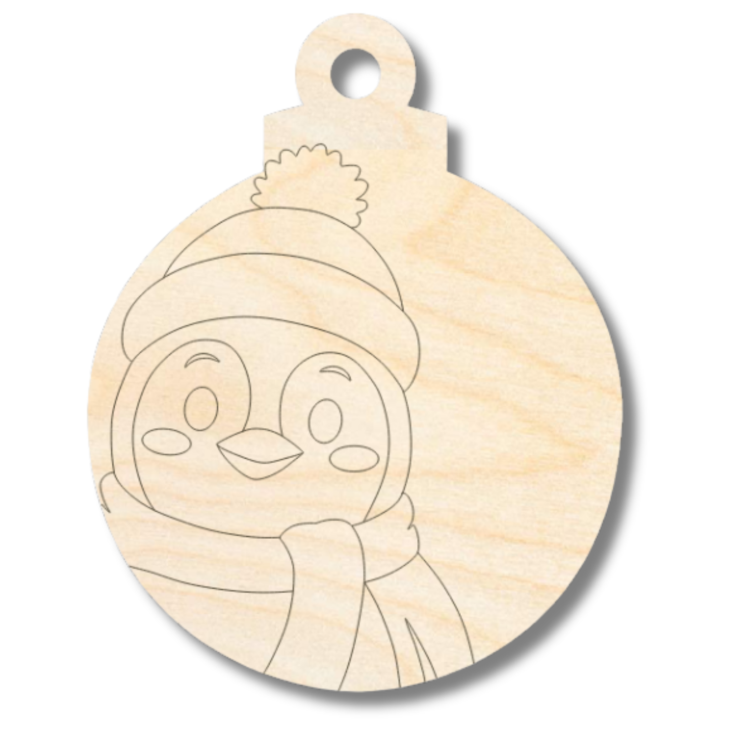 Unfinished Wood Etched Penguin Ornamet Shape | Paint By Line Crafts | up to 30" DIY