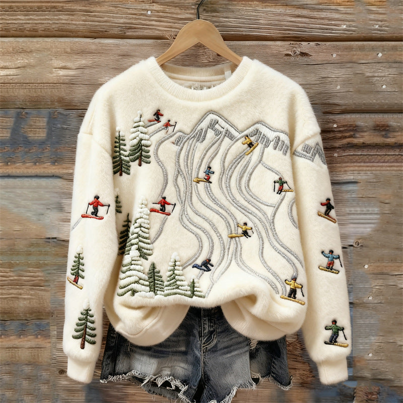 3D Digital-Print Flannel Slim-Fit Crew-Neck Sweatshirt